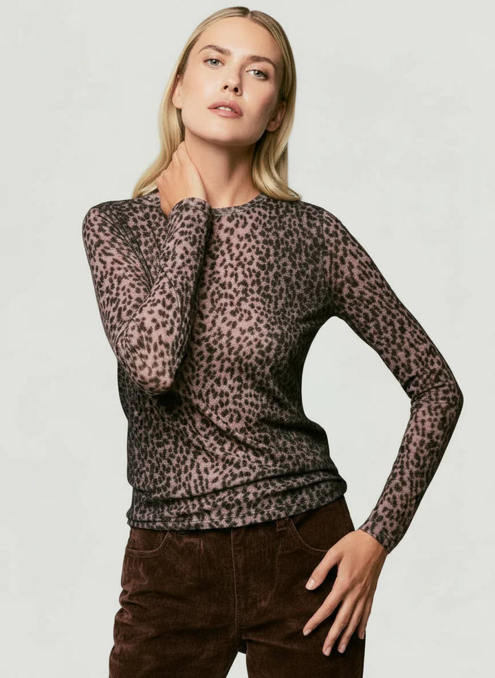 Cotton Cashmere Long Sleeve Leopard Novelty Crewneck T-Shirt - CREWNECK L/S - Majestic Filatures North America