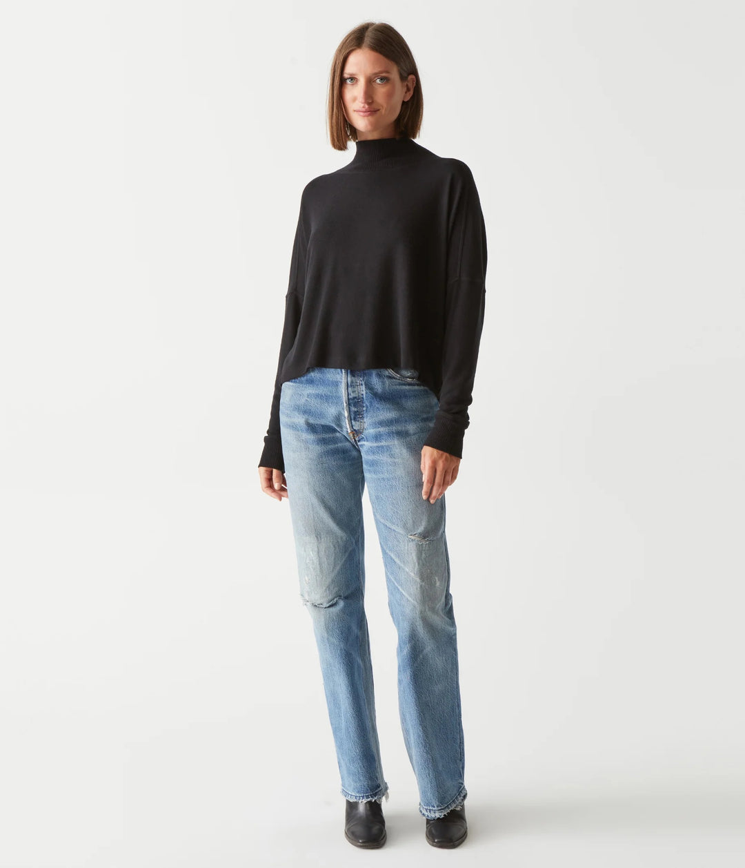 Frida Mock Neck Top Black