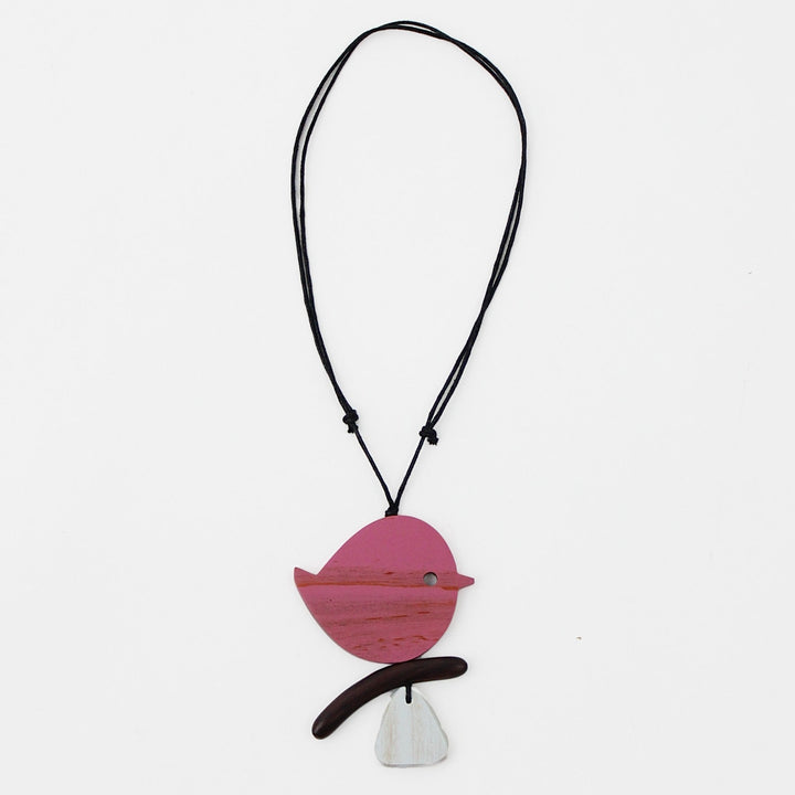 Pink Robin On A Branch Necklace