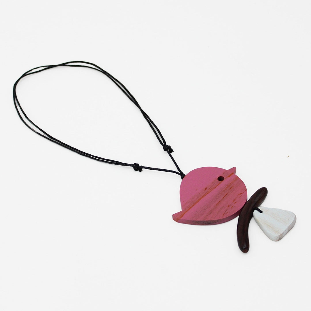Pink Robin On A Branch Necklace