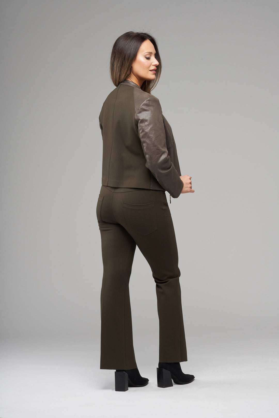 Vegan Leather and Scuba Combo Jacket in Olive