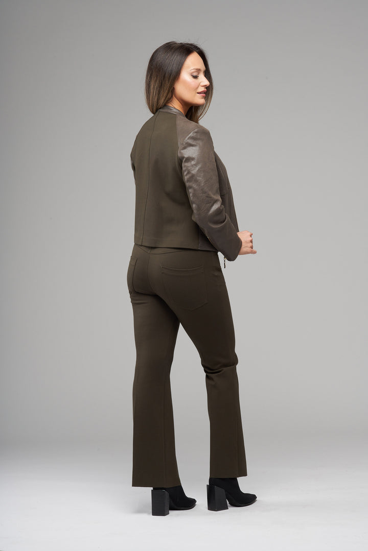 Vegan Leather and Scuba Combo Jacket in Olive