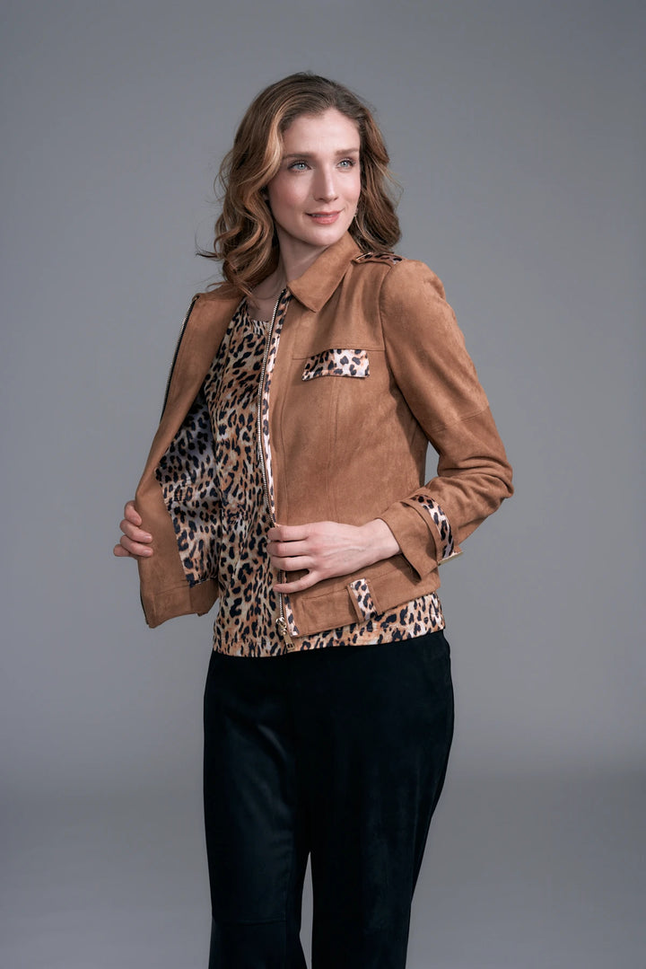 Vegan Leather Leopard Trim Jacket Arizona
