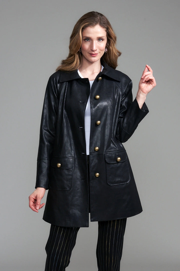 Vegan Leather Car Coat Black