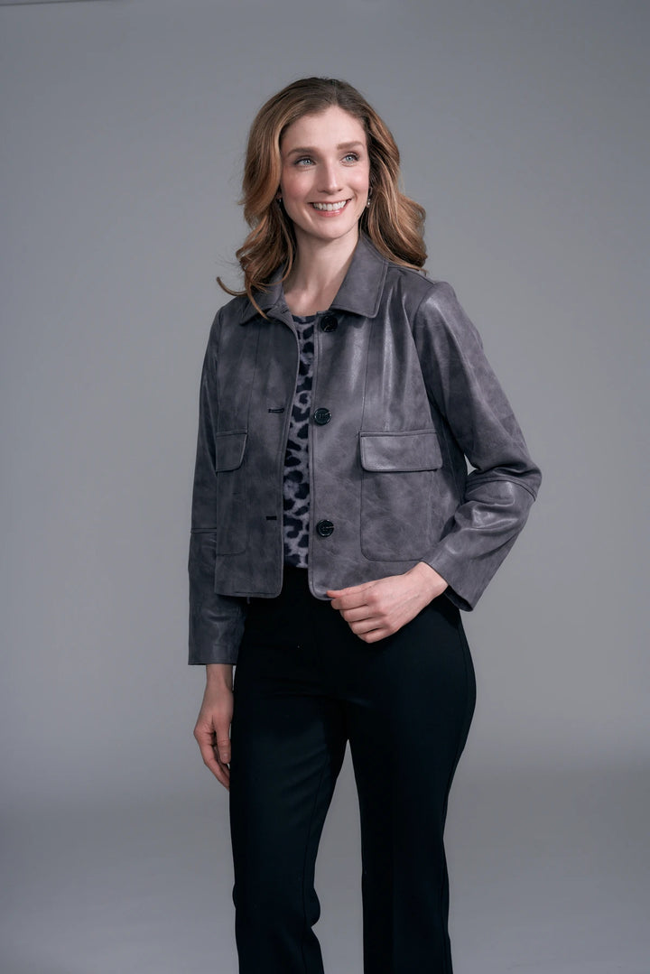 Contrast Stitching Vegan Leather Jacket Taupe