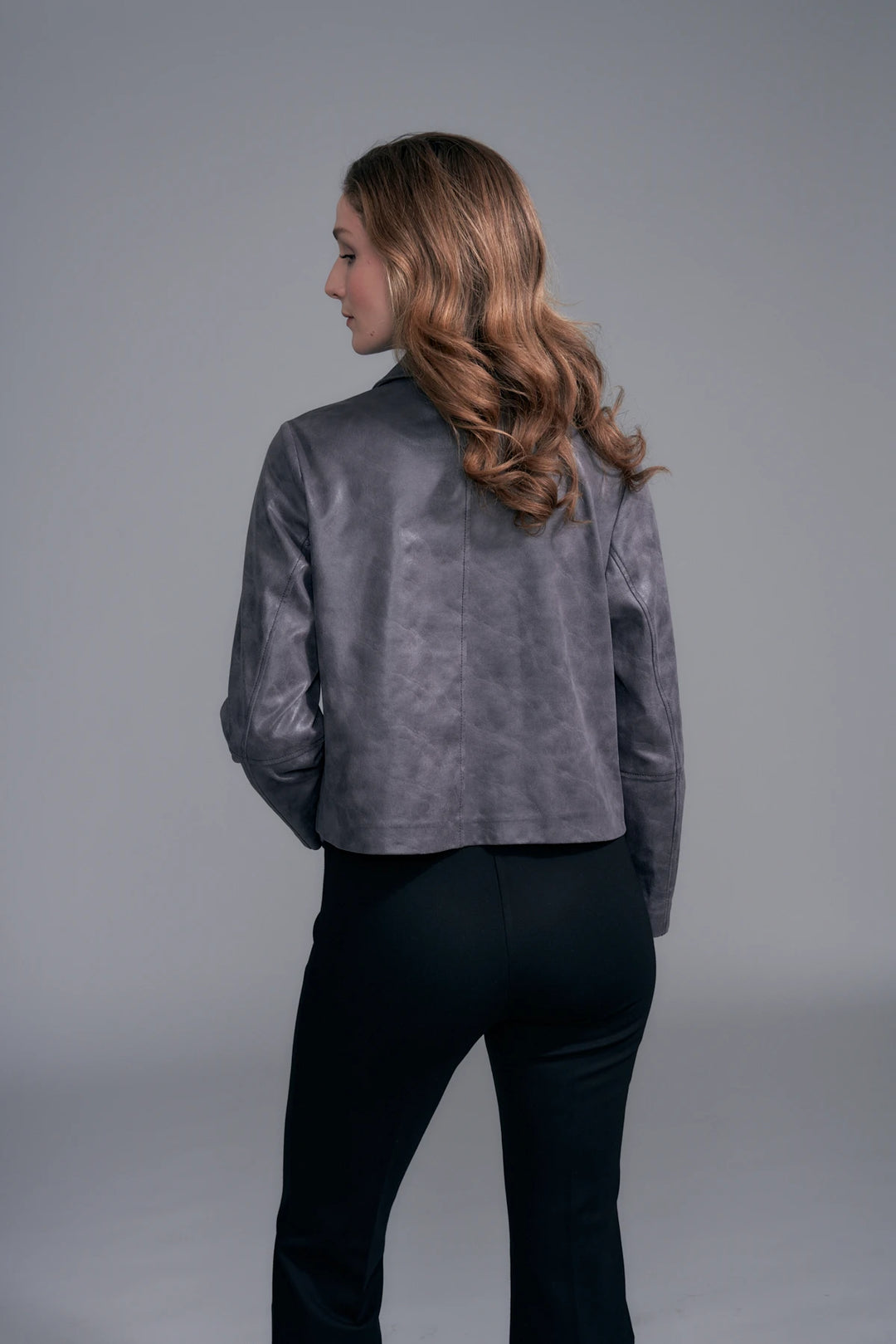 Contrast Stitching Vegan Leather Jacket Taupe