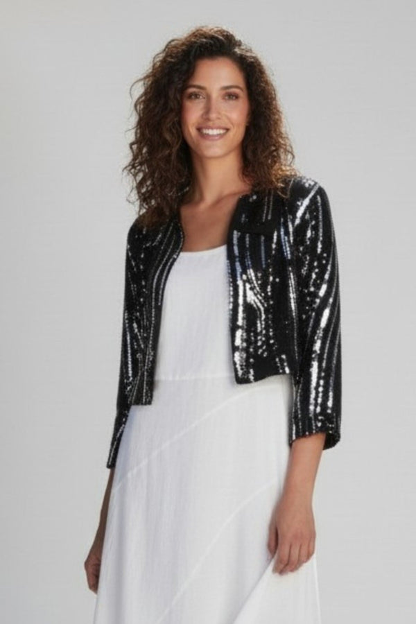Linen Stripe Jean Jacket Black