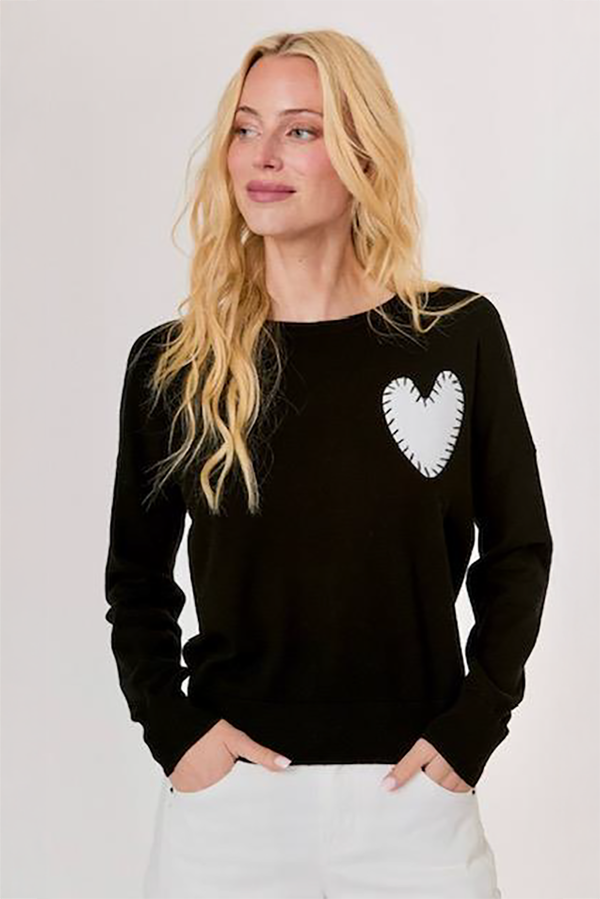 Embroidered Heart Sweater Black