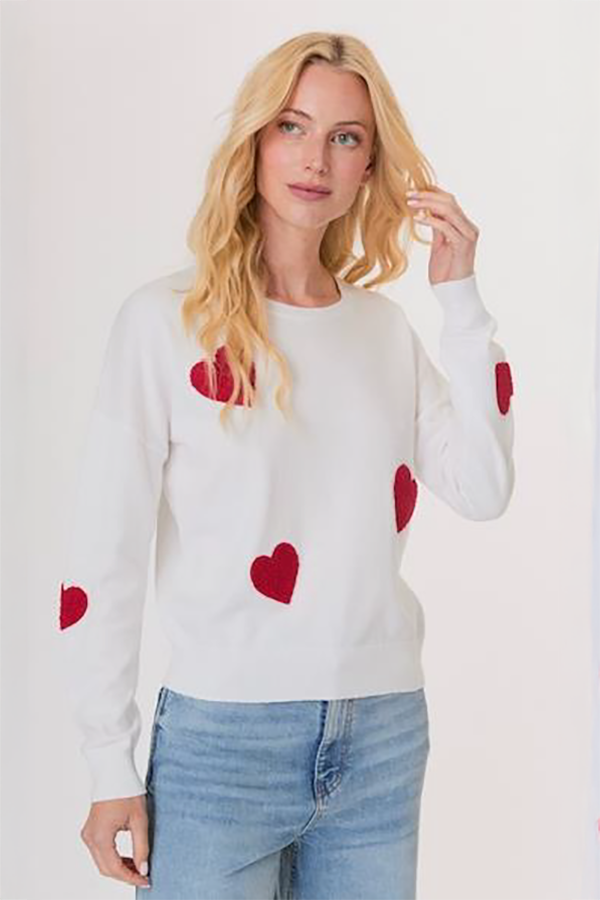 All Over Hearts Sweater White