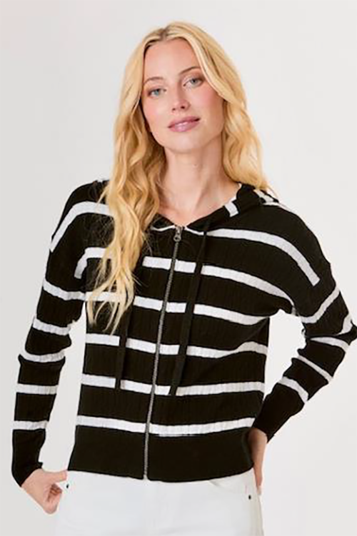Stripe Cable Zip Up Sweater