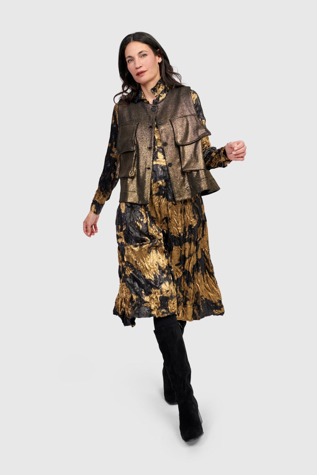 Chroma Babydoll Shirtdress, Gold