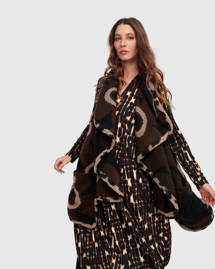 Piped Cozy Draped Vest, Floral