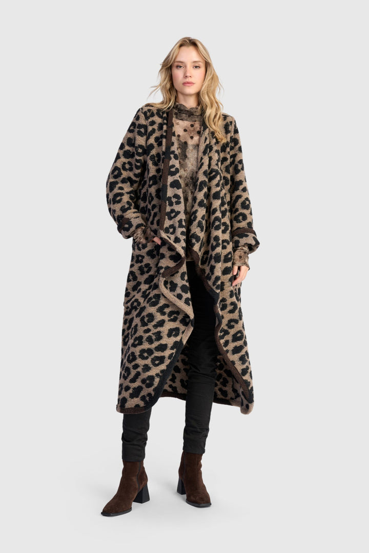 Sable Cozy Draped Coat, Leopard