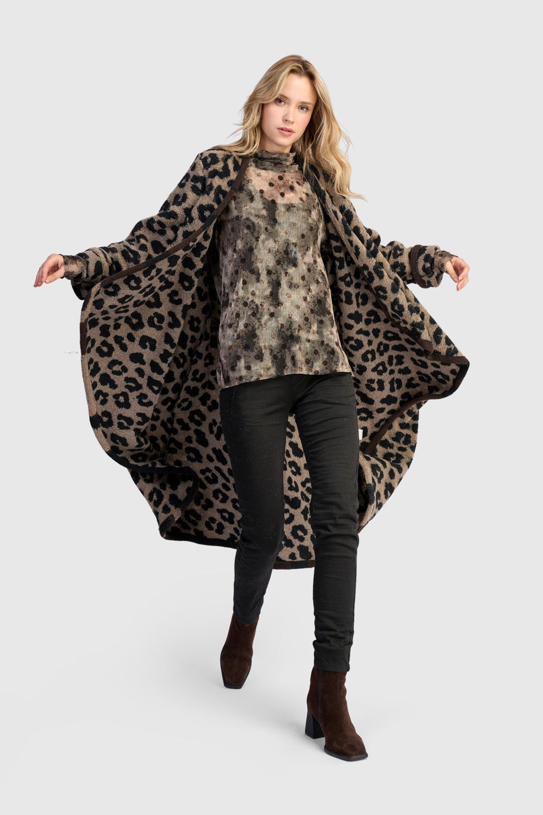 Sable Cozy Draped Coat, Leopard