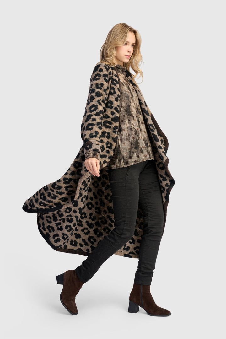 Sable Cozy Draped Coat, Leopard