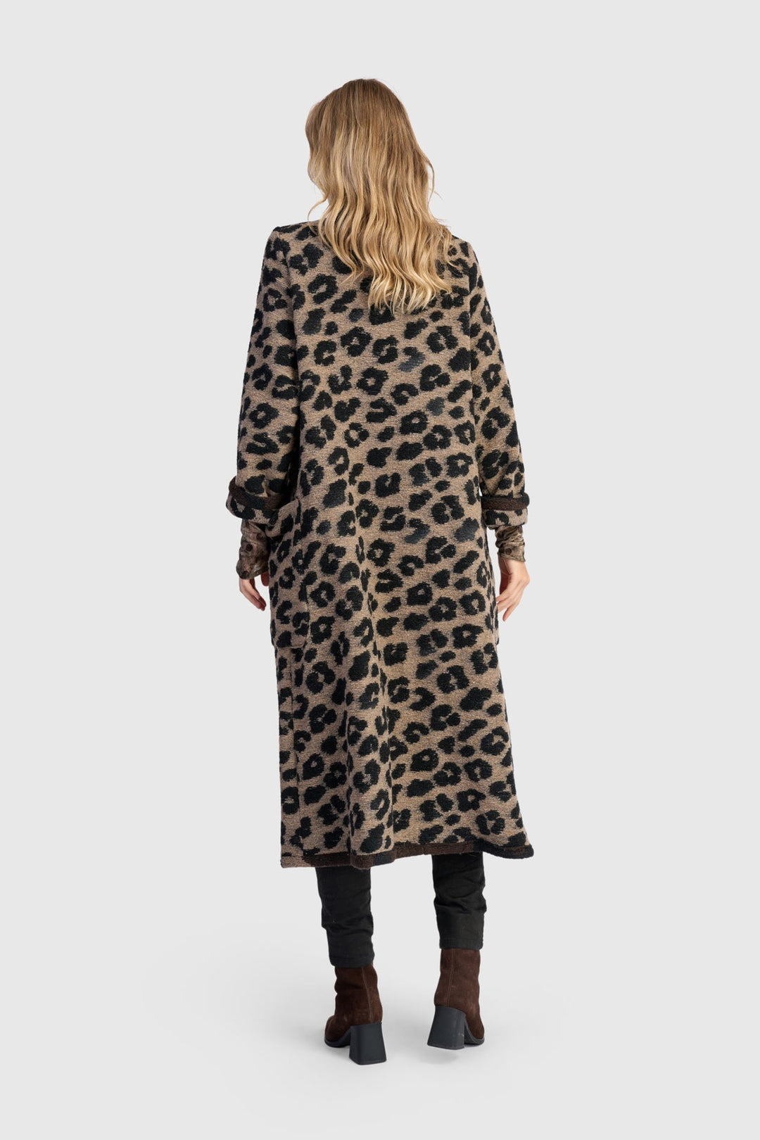 Sable Cozy Draped Coat, Leopard