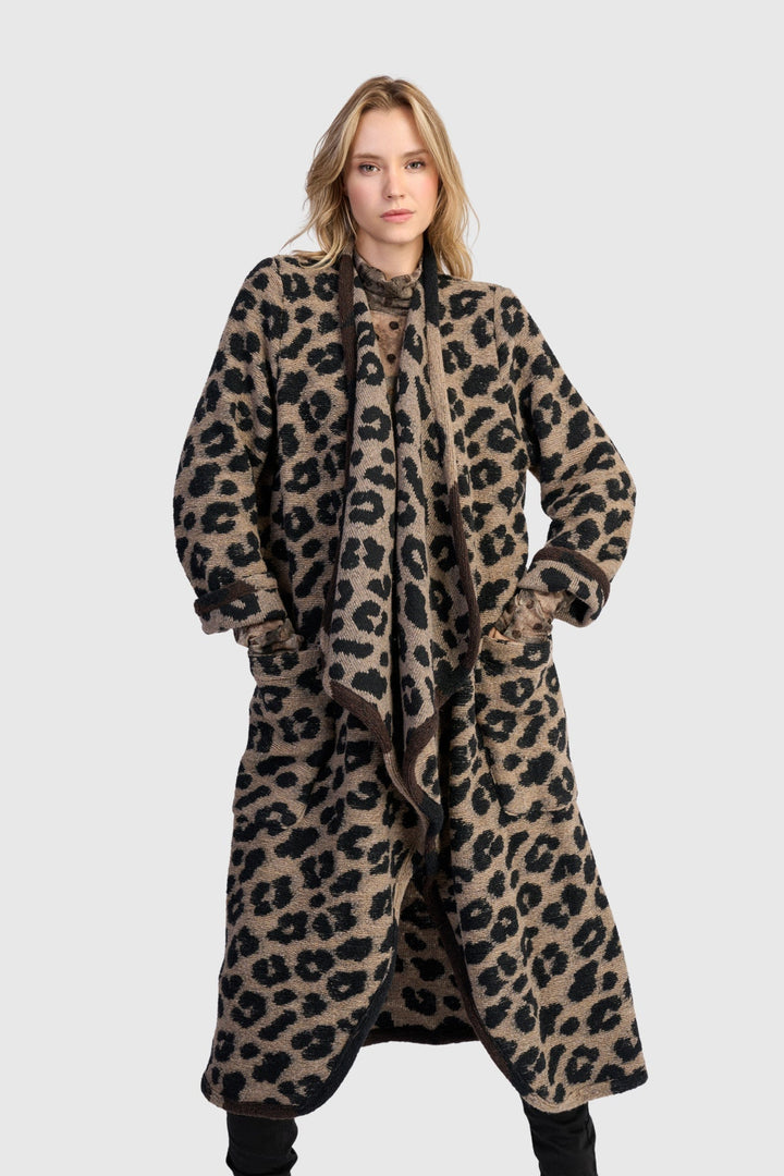 Sable Cozy Draped Coat, Leopard