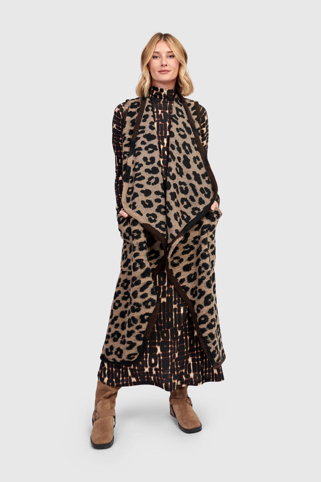 Savage Cozy Draped Vest, Leopard