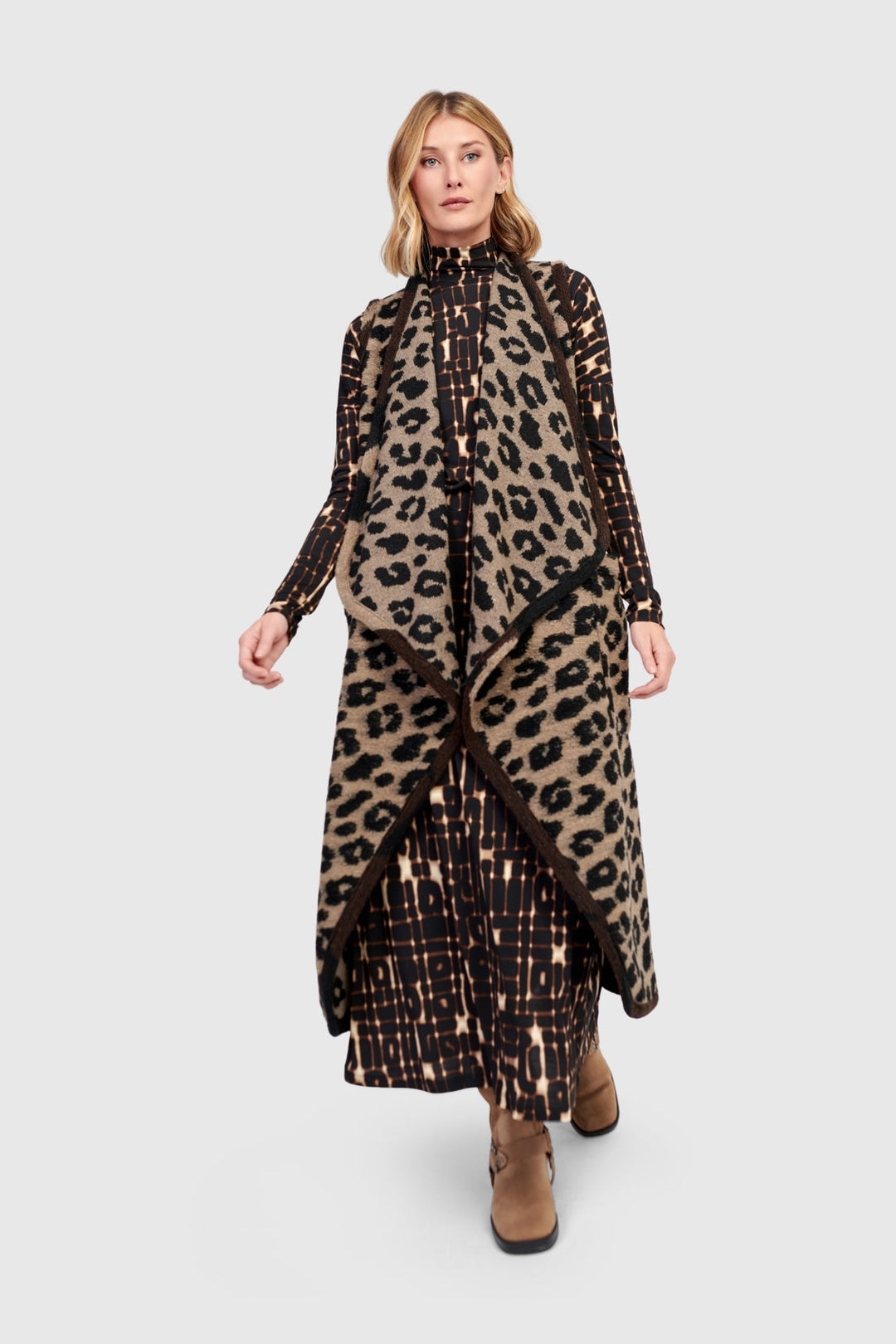 Savage Cozy Draped Vest, Leopard