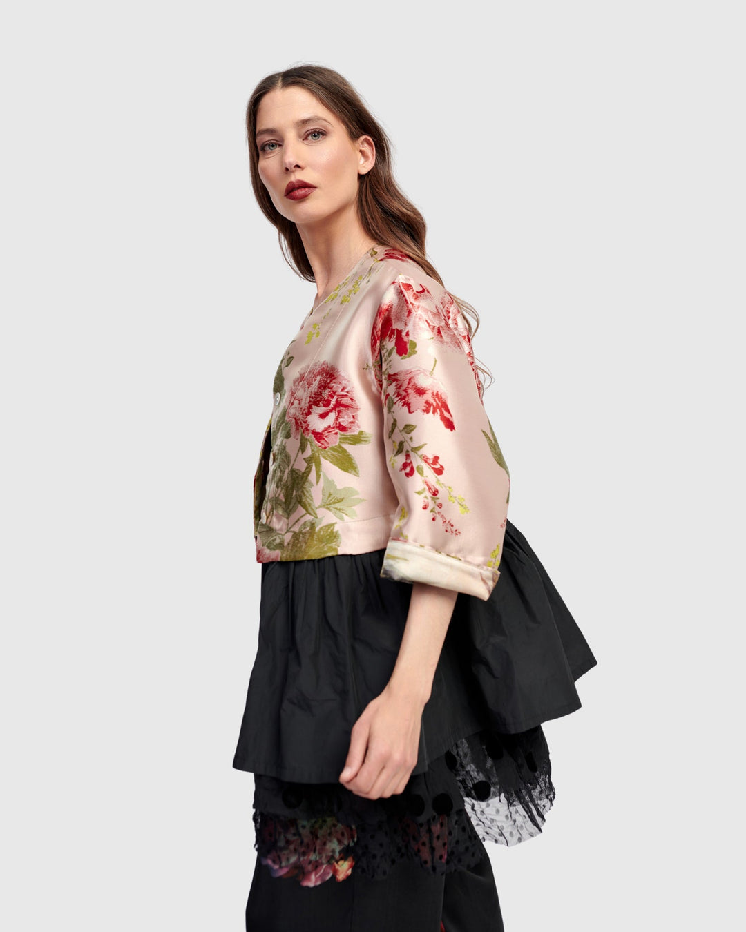 Sweetheart Peplum Jacket Roses