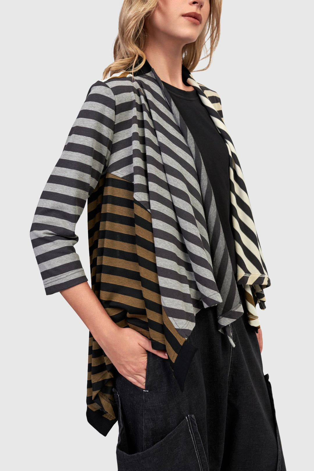 Cascade Knit Open Jacket Stripes