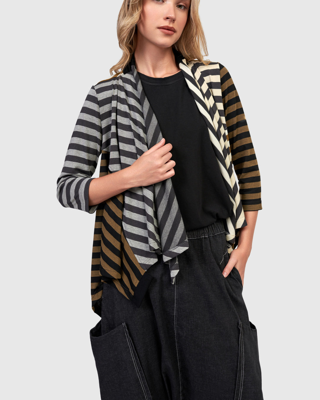 Cascade Knit Open Jacket Stripes