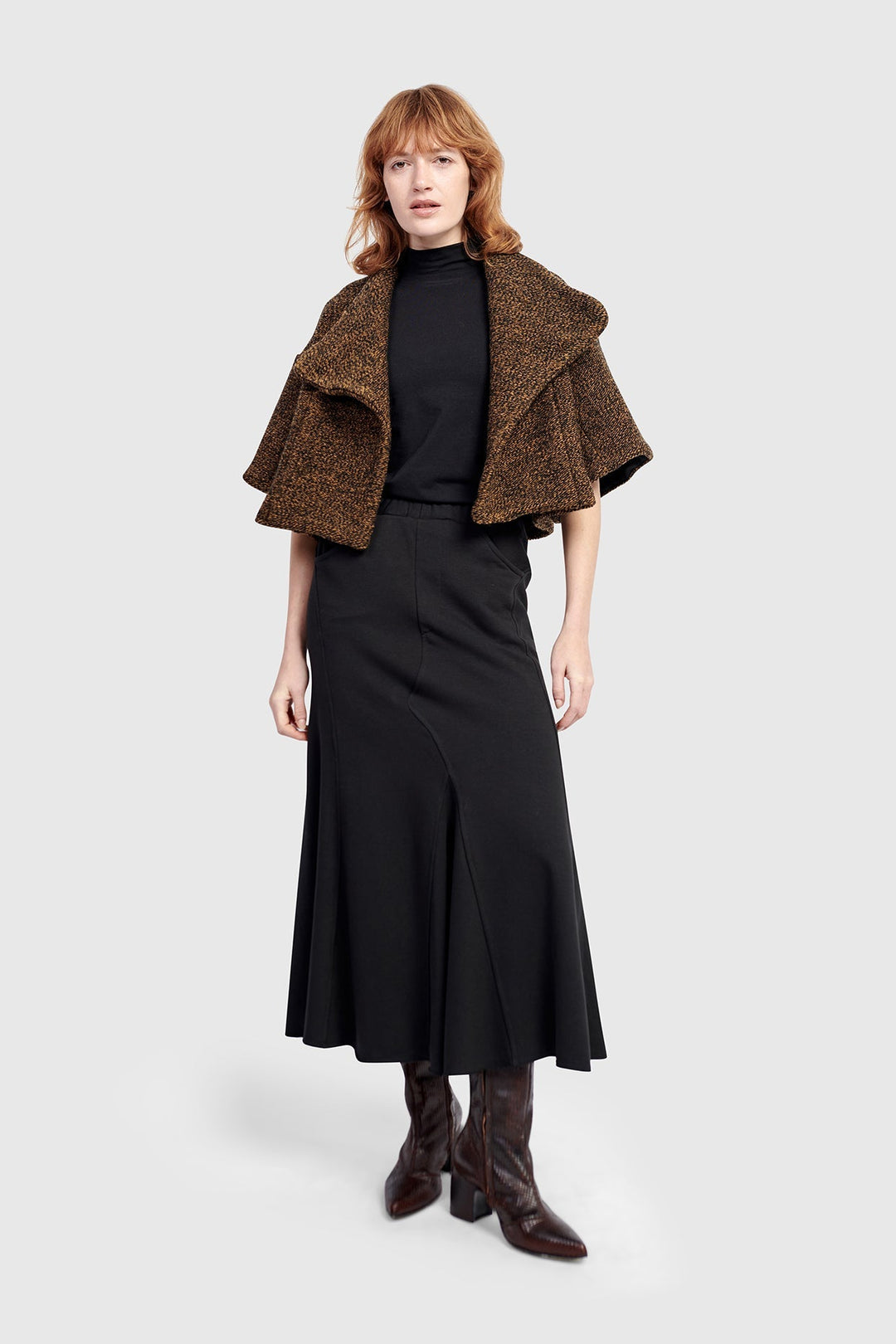 Terry Pieced Maxi Skirt, Black