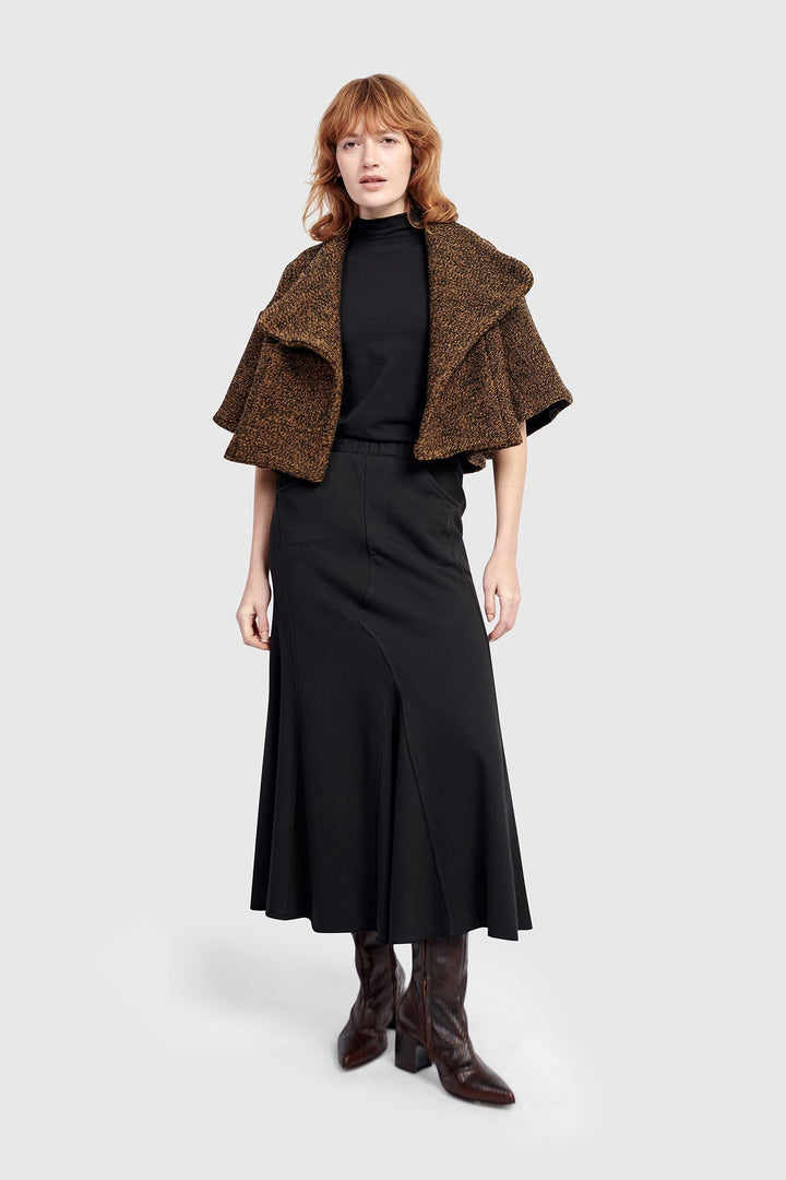 Terry Pieced Maxi Skirt, Black