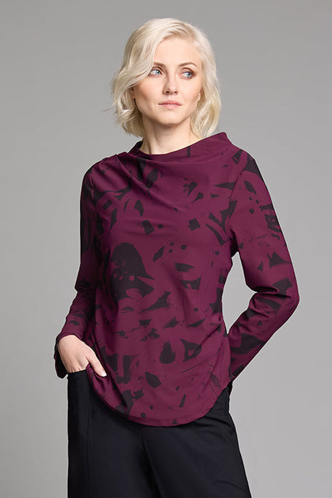 Nori Cowl Print Top Plum Melrose