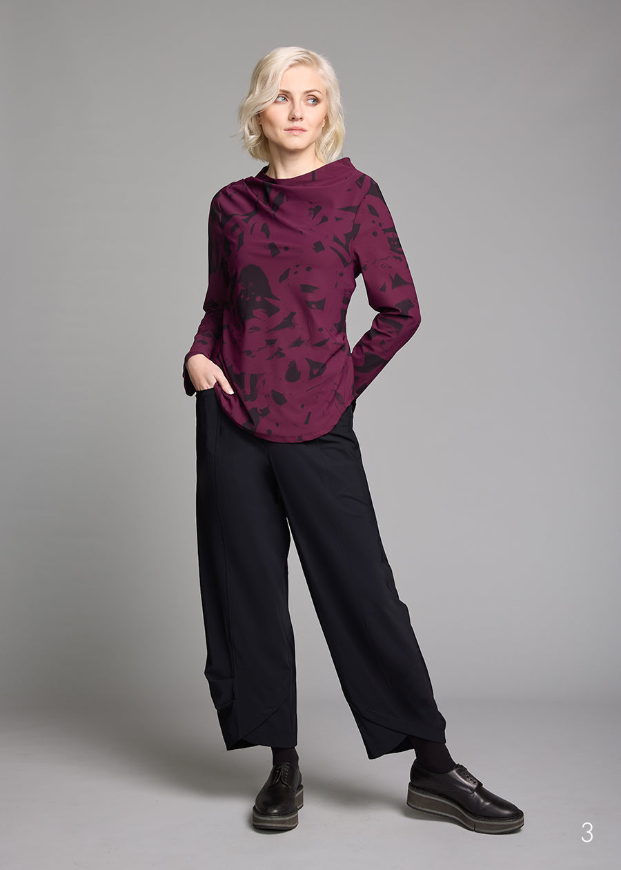 Nori Cowl Print Top Plum Melrose