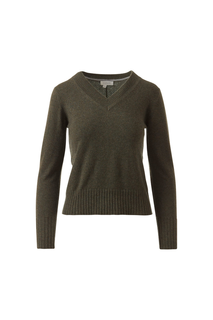 Tipped V-Neck Sweater Loden