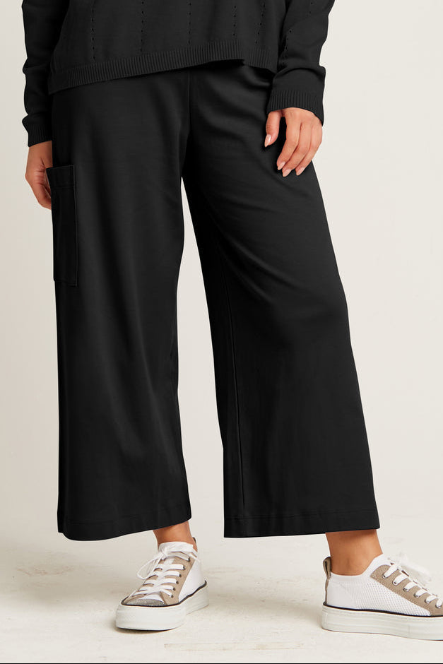 Pima Cotton Crop Gaucho Pants Black