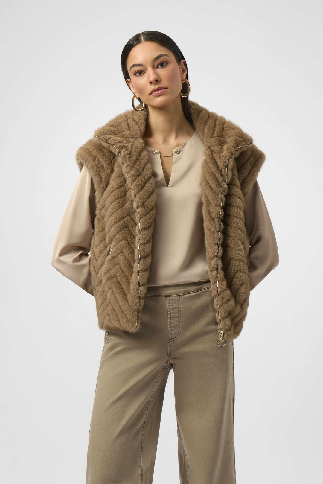 Chevron Faux Fur Mock Neck Vest Mink