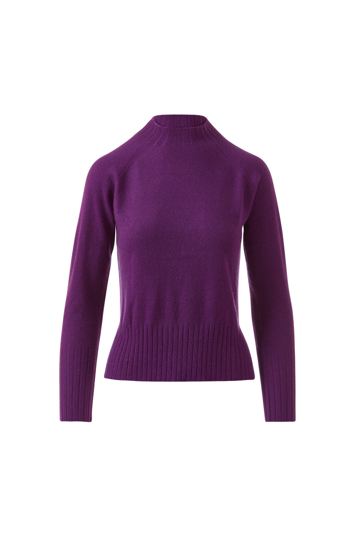 Hi-Low Rib Trim Funnel Sweater Violet