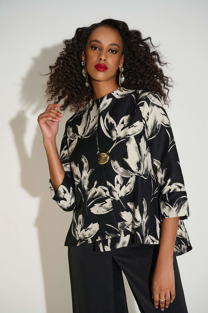 Jacquard Floral Print Swing Jacket