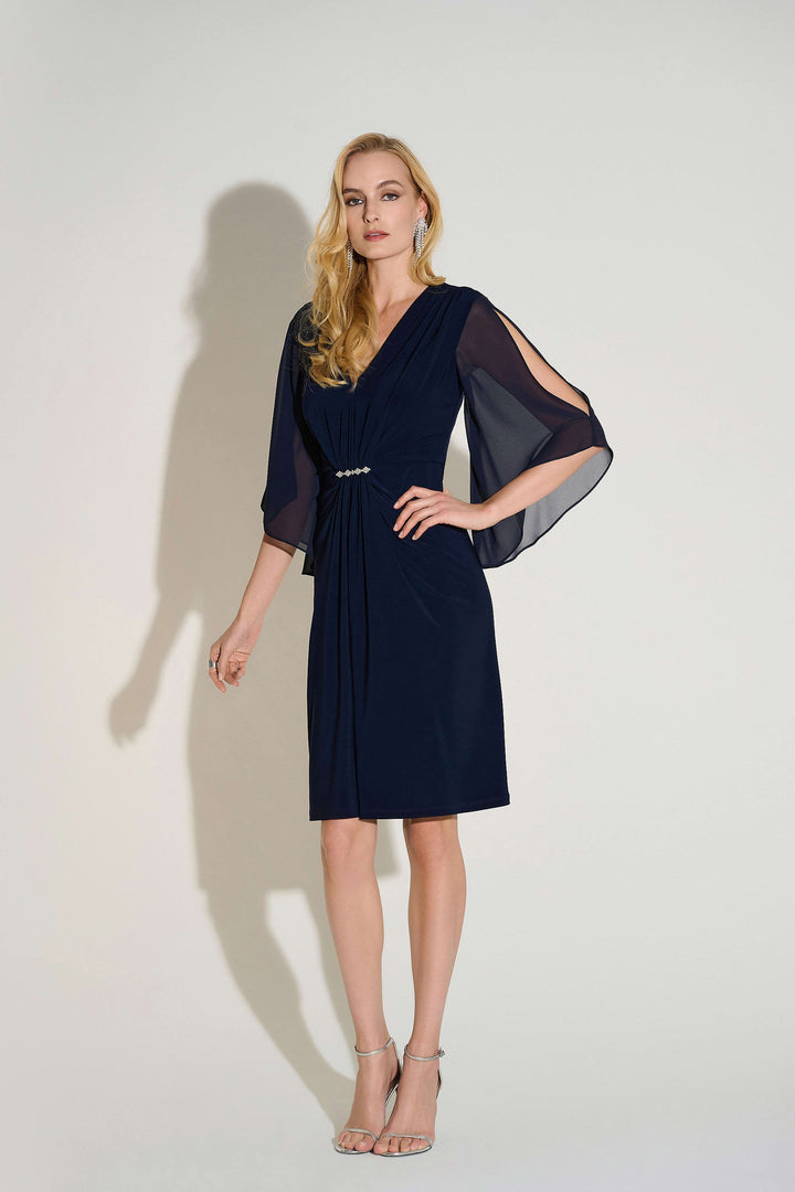 Silky Knit & Chiffon Sheath Dress Midnight Blue