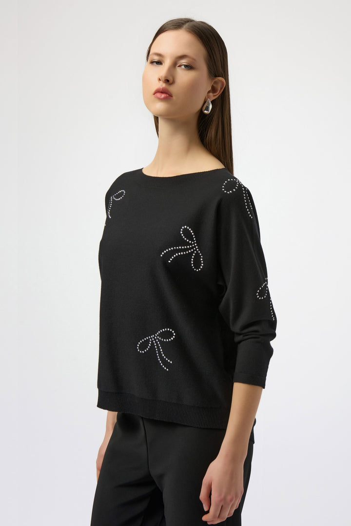 Sweater Knit Pullover with Iron-On Bow Detail