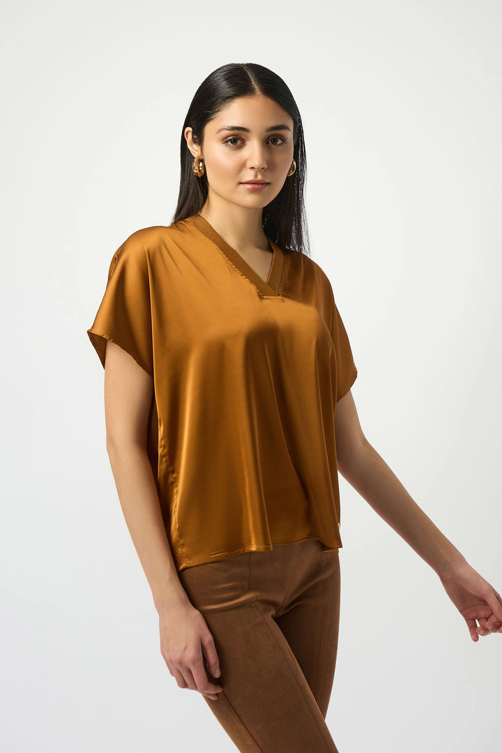 Satin Boxy Top with Rib Trim