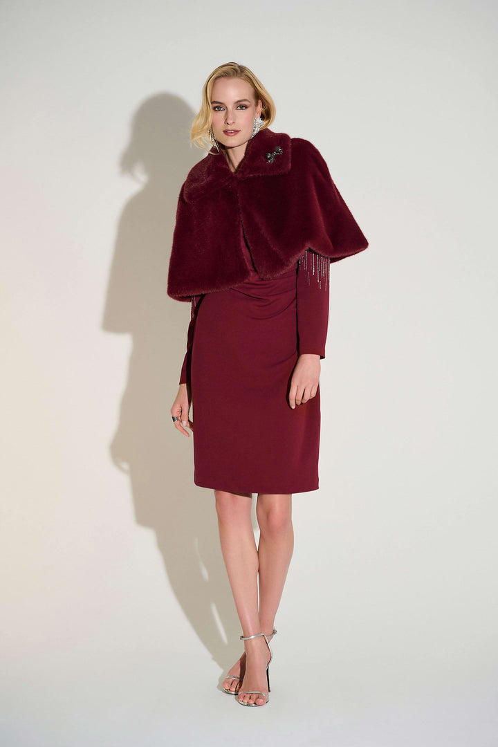 Faux Fur Cape with Crystal Brooch Merlot