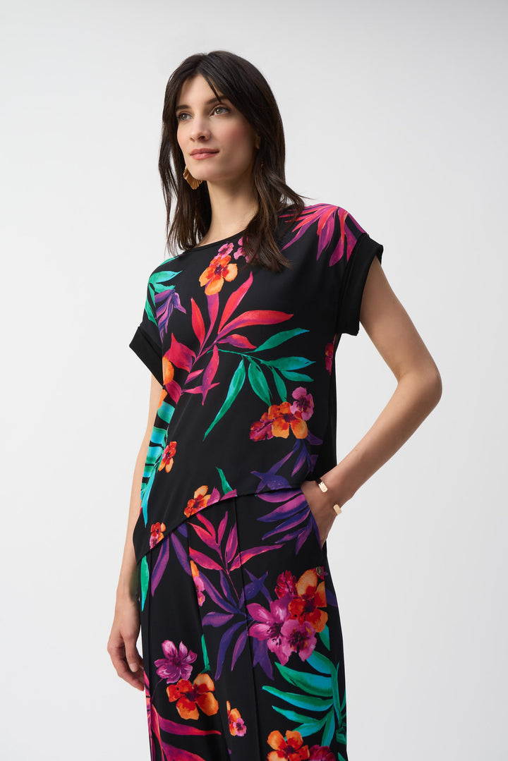 Silky Knit and Georgette Tropical Boxy Top