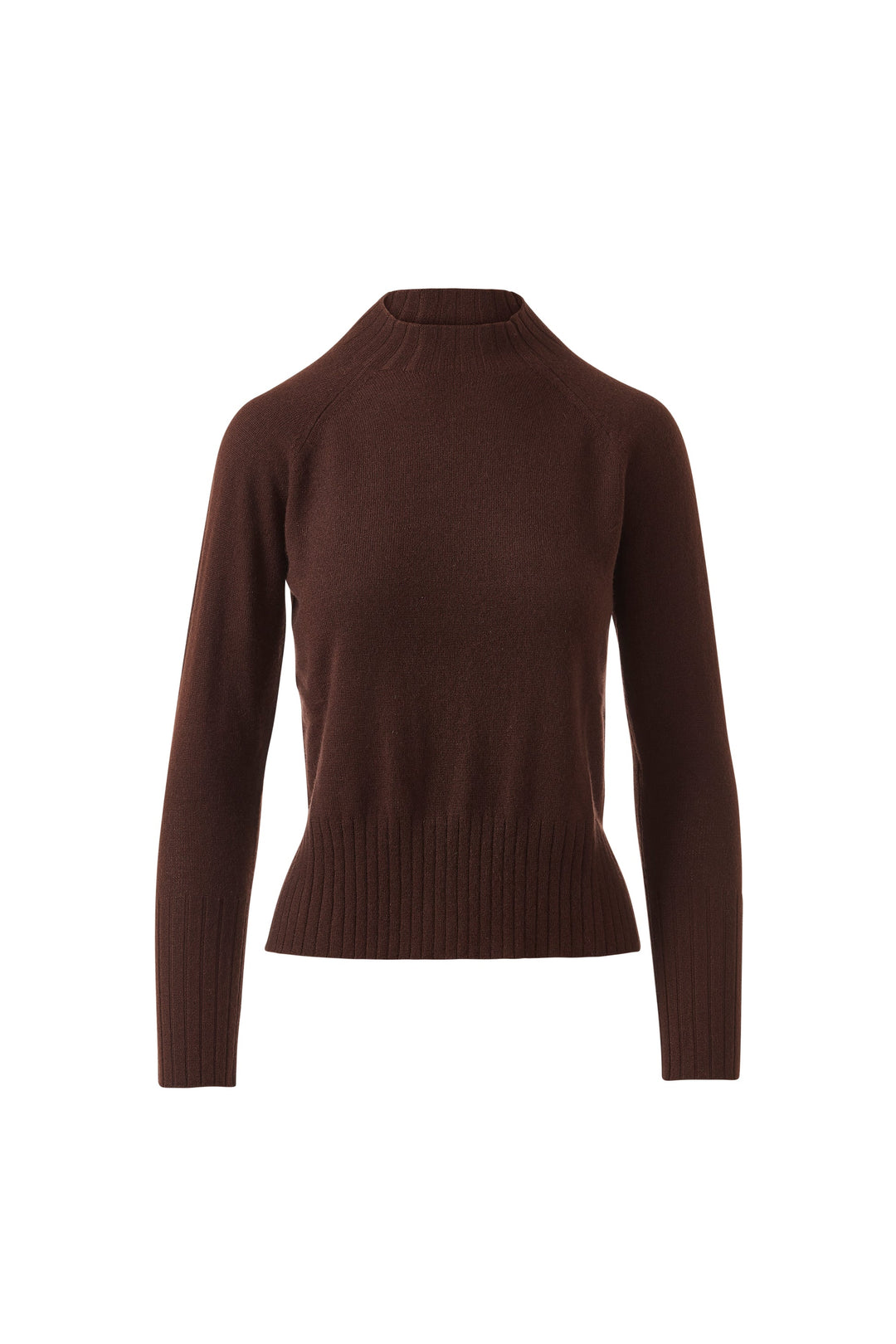 Hi-Low Rib Trim Funnel Sweater Chocolate