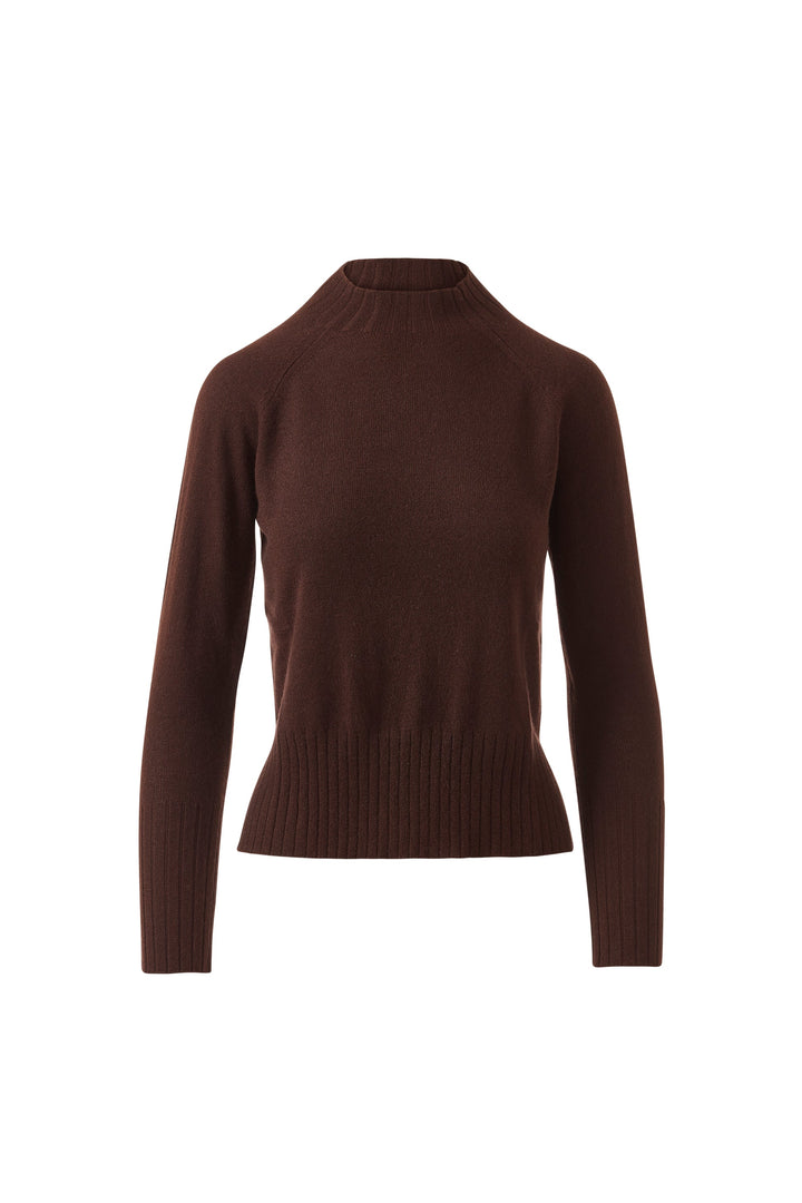 Hi-Low Rib Trim Funnel Sweater Chocolate