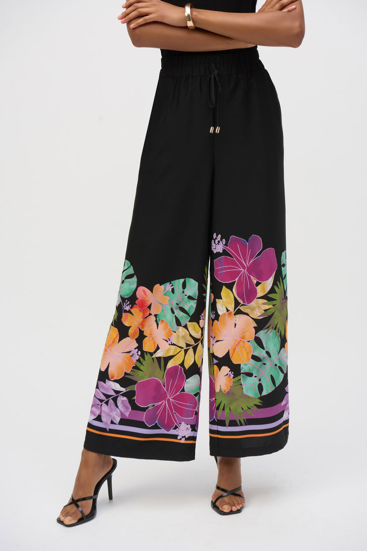 Woven Floral Border Print Wide Leg Pants