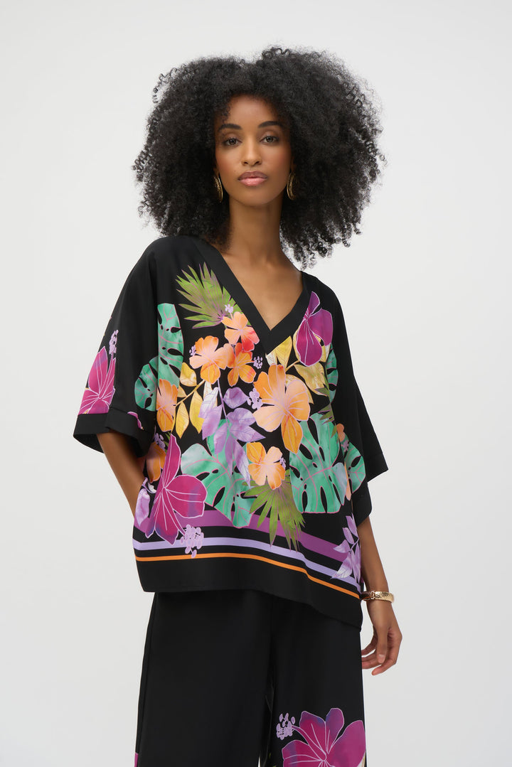 Woven Floral Print Boxy Top