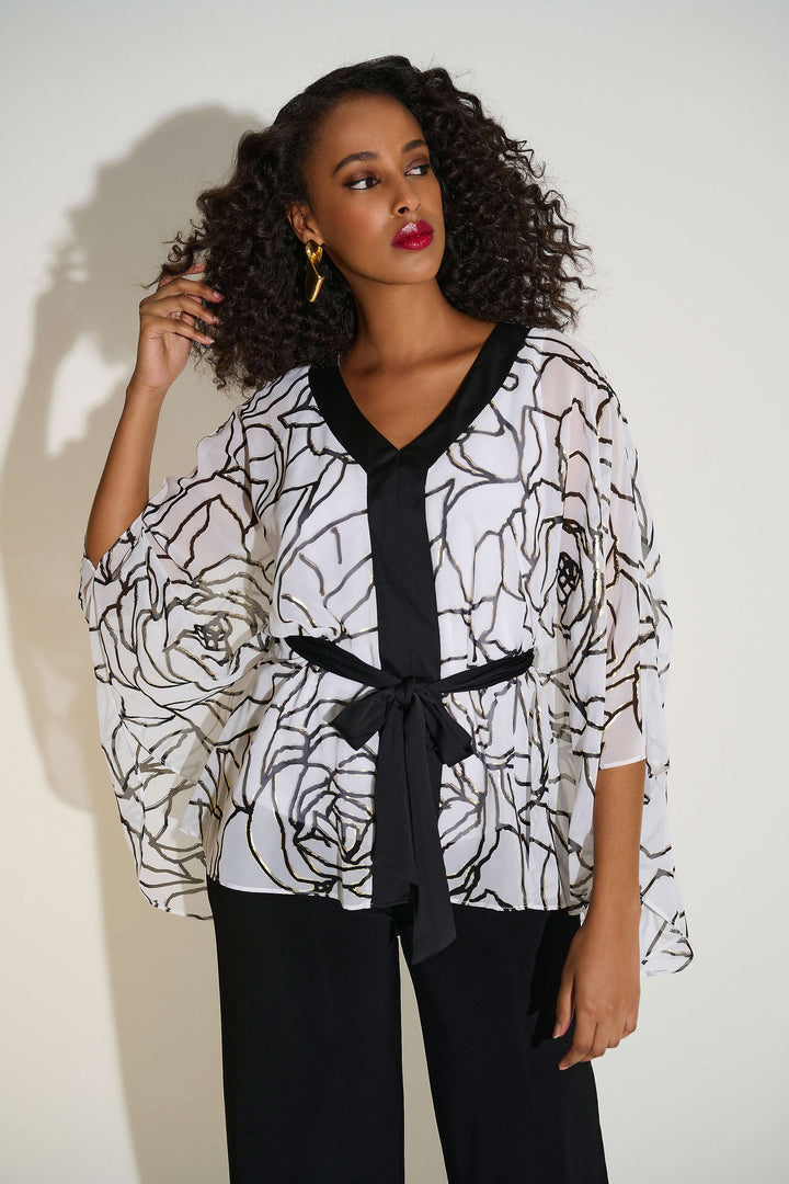 Chiffon & Satin Foiled Floral Print Poncho Top