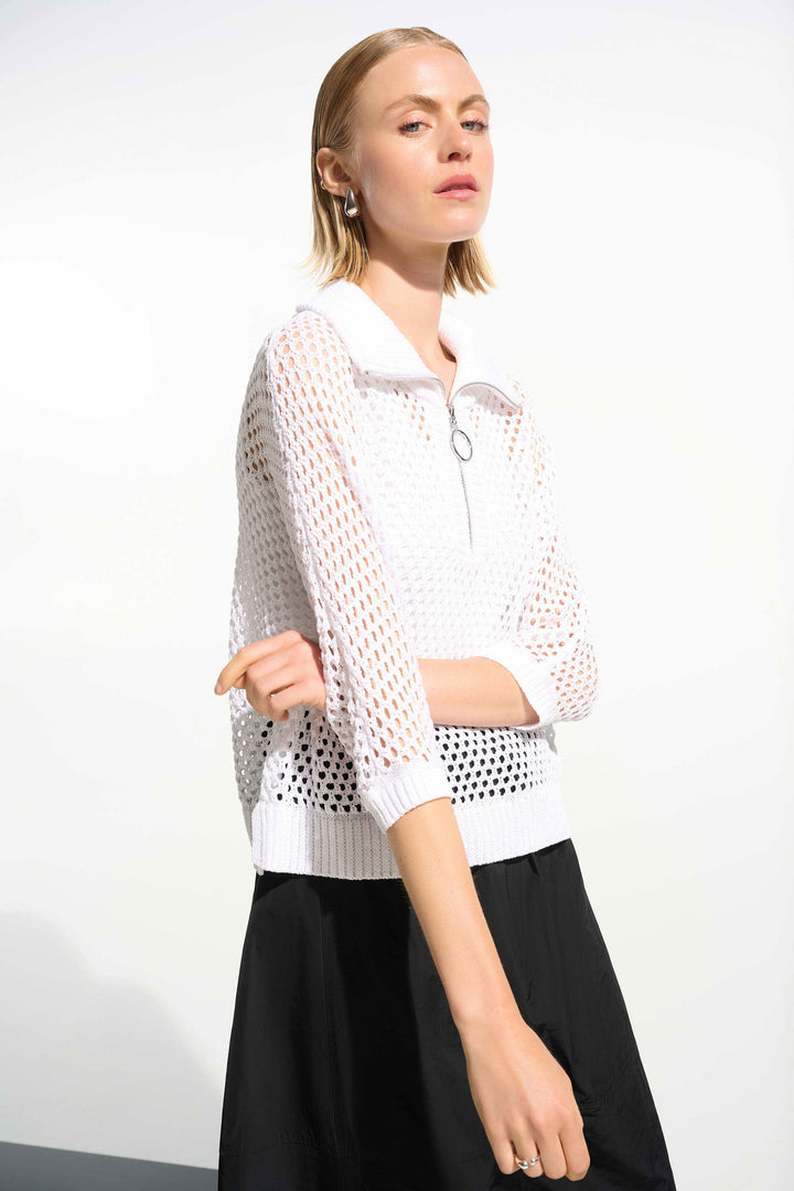 Vicscose Blend Boxy Sweater Knit With Zipped Neckline Vanilla