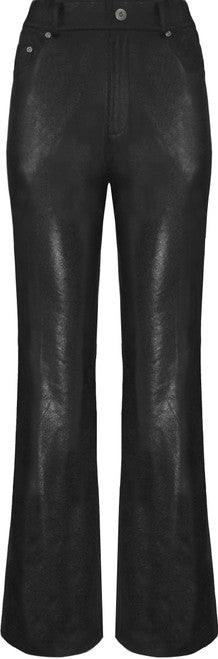 Metallic Faux Vegan Leather Jeans Black Patent