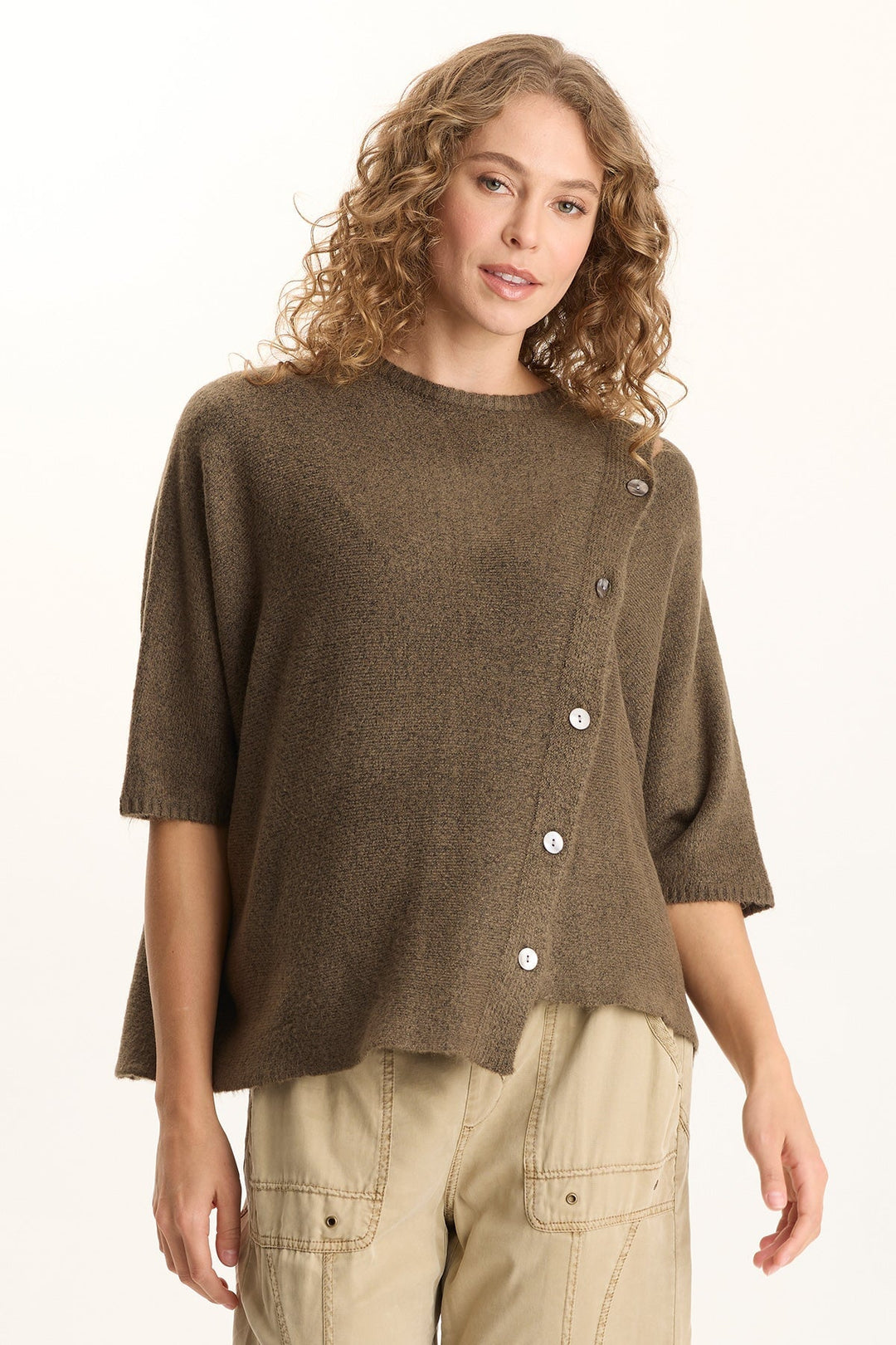 Osiris Asymmetrical Button Detail Knit Poncho