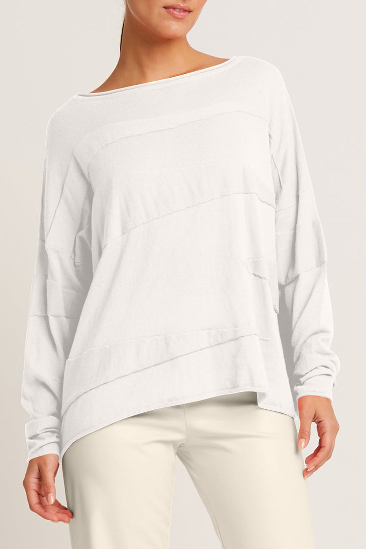 Pima Cotton Zig Zag Crewneck Sweater White