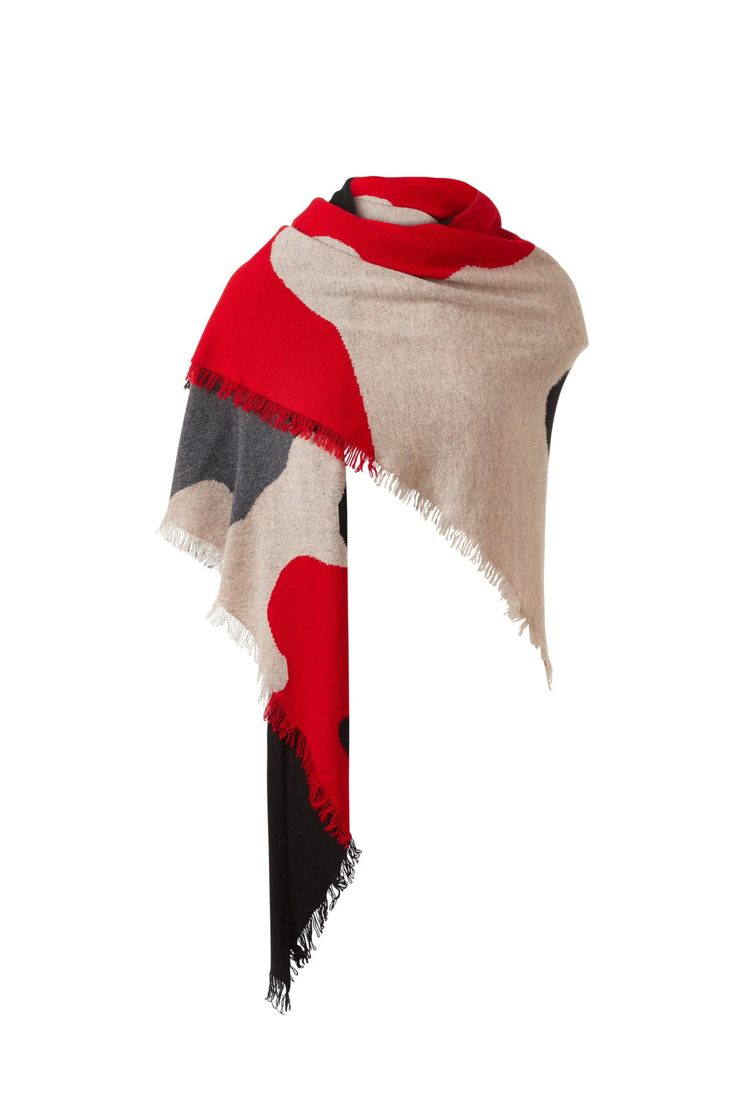 Intarsia Fringe Wrap Scarf Black Multi